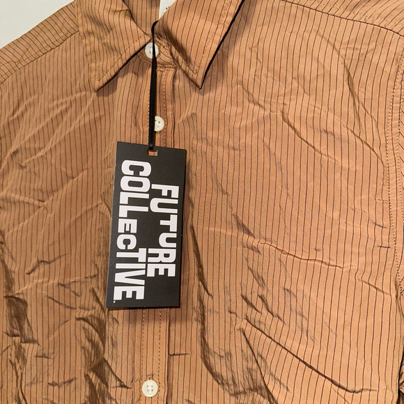 Women's Future Collective Striped Button-Up Shirt Brown/Black Size XS NWT NEW - Picture 9 of 11